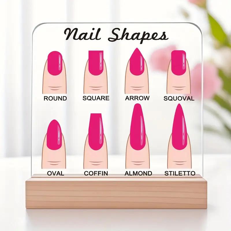 Transparent Acrylic Board Wood Base With Diamond Nail Shapes Display Board Nails Art Prop Desktop Nail Art Works Show Board