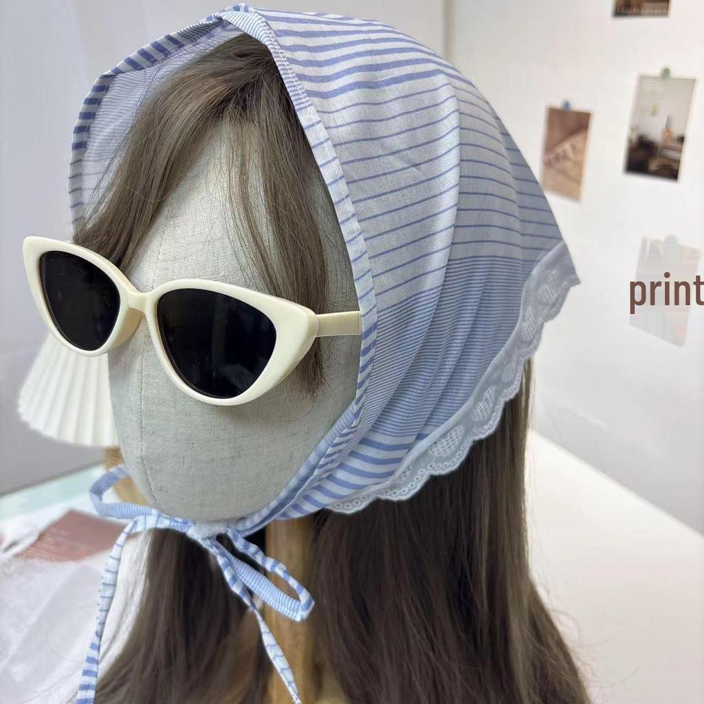 French Lace Triangle Scarf with Beige Floral Design, Retro Headscarf, Hairband, Bag Accent, and All-Match Ribbon Scarf