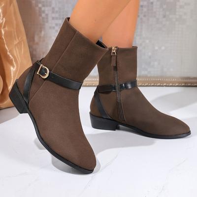 Ботильоны Осень Новые Круглый Носок Комбинированные Боковая Молния Мягкая Подошва Противоскользящие Износостойкие Обувь на Блочном Каблуке
