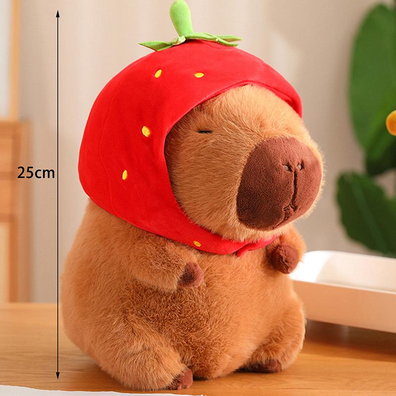 Strawberry Hat Capybara Plush Toy Simulation Turtle Backpack Capibara Stuffed Animals Pendant Plush Toy Stuffed Doll Kids Gifts