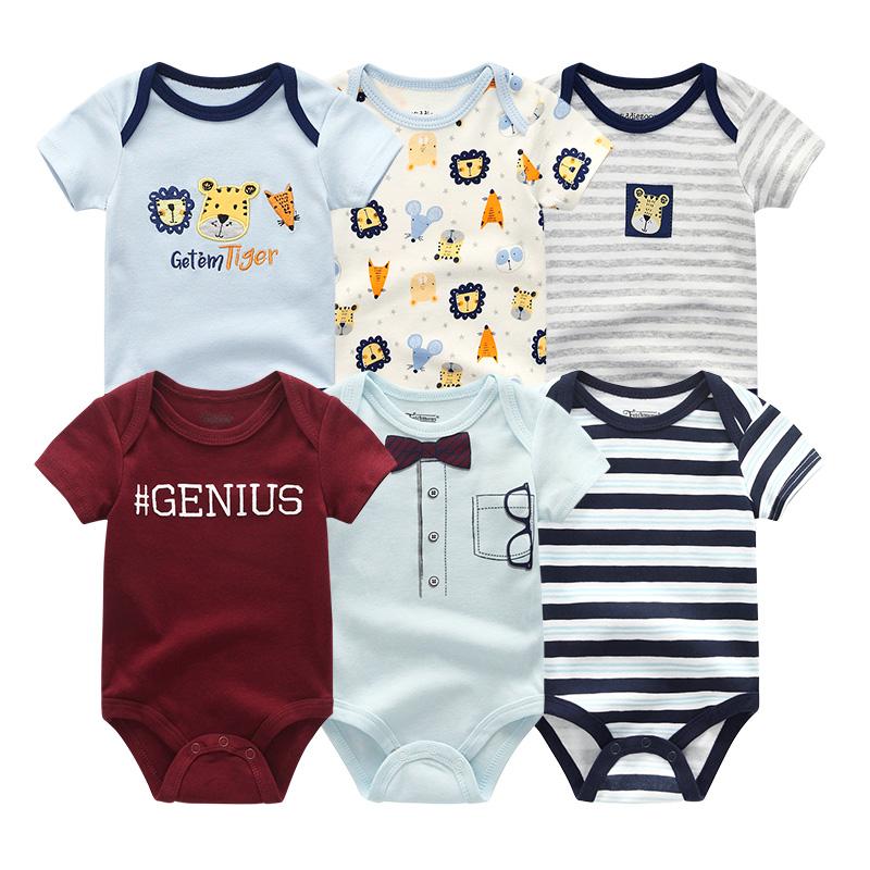 KIDDIEZOOM 6 PCS Newborn Cartoon Onesie Bodysuits Short-sleeved Suits for Babies Boys Baby Girl Clothes