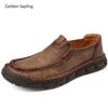 Fashion Golden Sapling Man Soft Leather Loafers Outdoor Retro Basic Boat Driving Shoes for Men Anti-slip Flats Male Casual Footwear 2025
