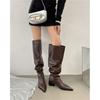 Британские нишевые тонкие ботинки с двумя носками, сапоги с ворсом, осень 2024, новые рыцарские сапоги с острым толстым средним каблуком, модные одинарные сапоги
