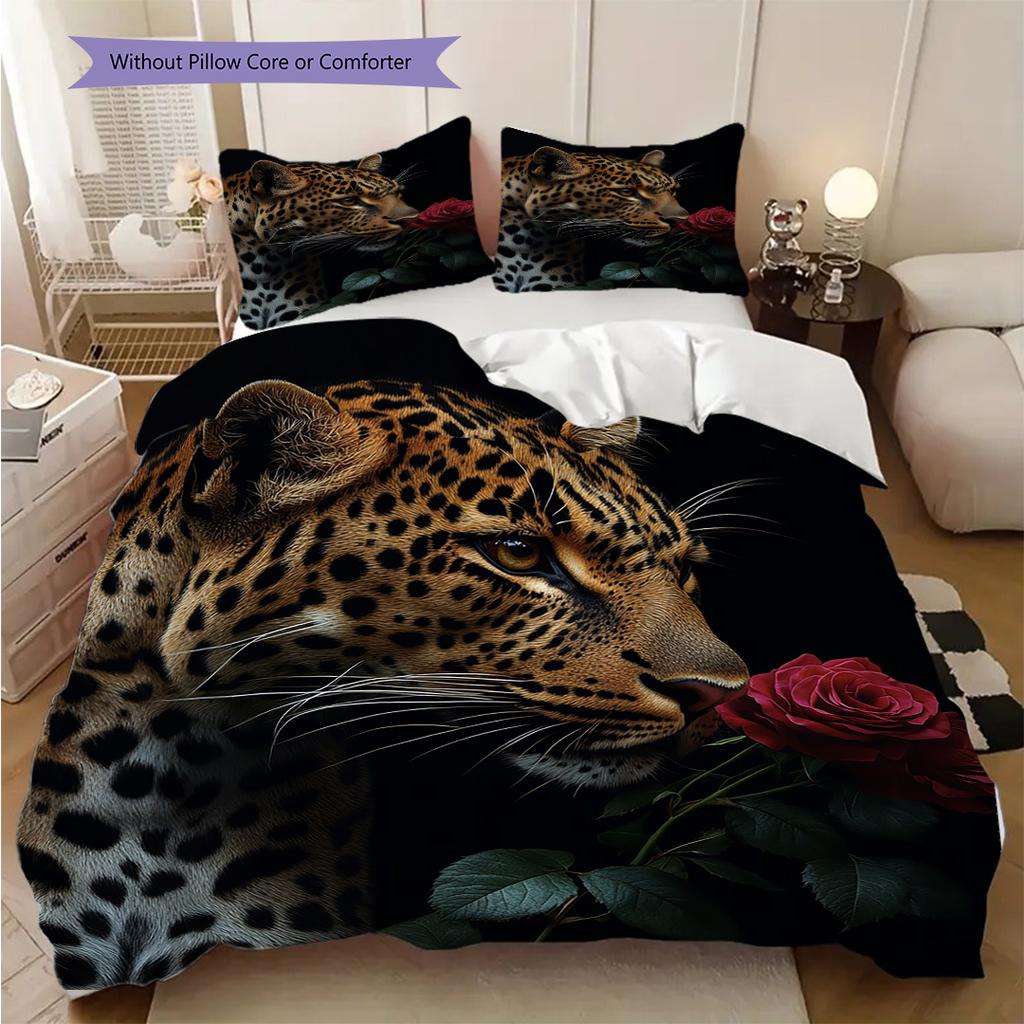 Постельное белье с леопардовым принтом Комплект одеял Покрывало Наволочка Домашний Декор Подарок на День Рождения (1 пододеяльник + 2 наволочки, без наполнителя)