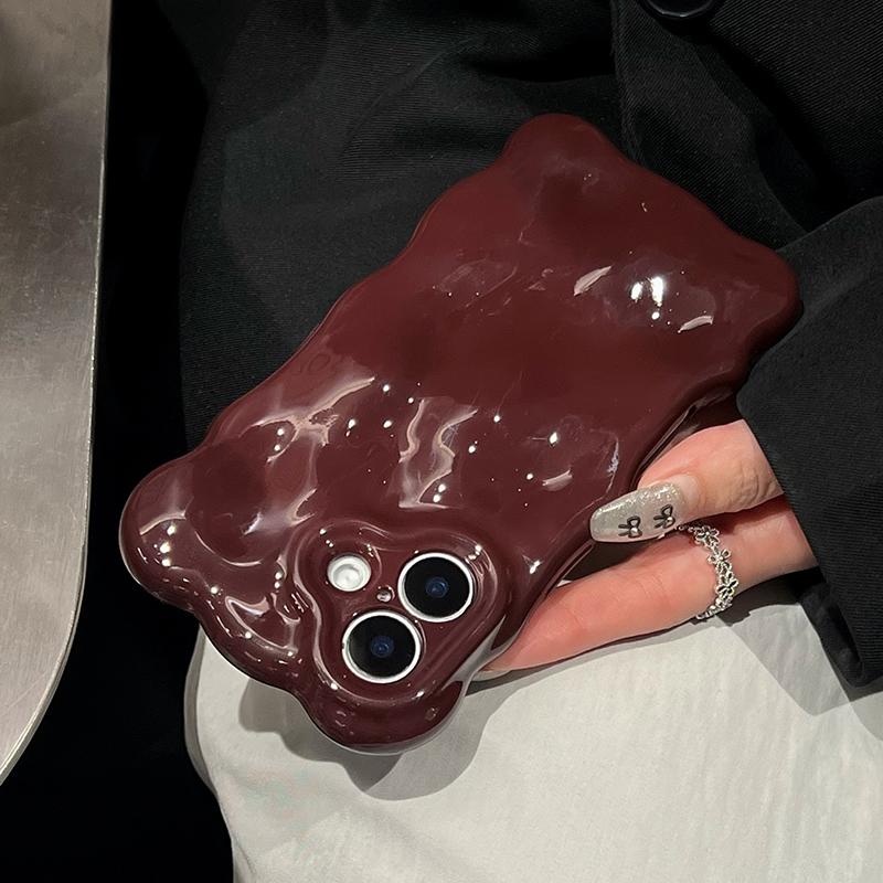 Чехол с глянцевым волнистым узором цвета красного вина для iPhone 16 Pro Max 15 13 14 12 11 16 Plus, противоударный чехол из ТПУ