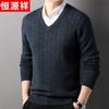 Hengyuanxiang Men's Thickened 100% V-Neck Wool Sweater