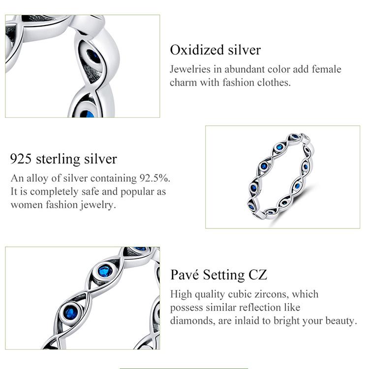 Bamoer 925 Sterling Silver Blue Zircon Demon Eye Element Size 6,7,8 Rings for Women Vintage Fine Jewelry