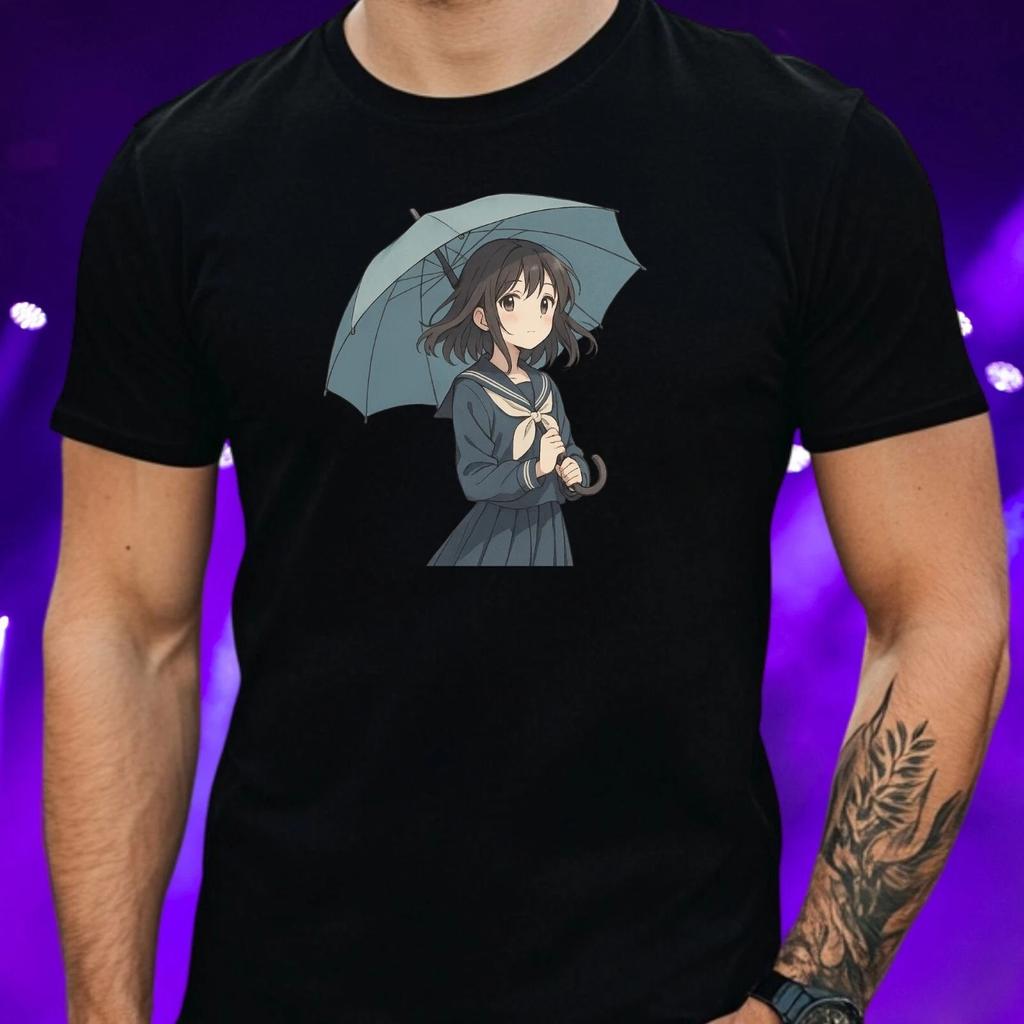 T-Shirt Herren Anime Regenschirm Mädchen Motiv Baumwolle Größe S bis 5XL