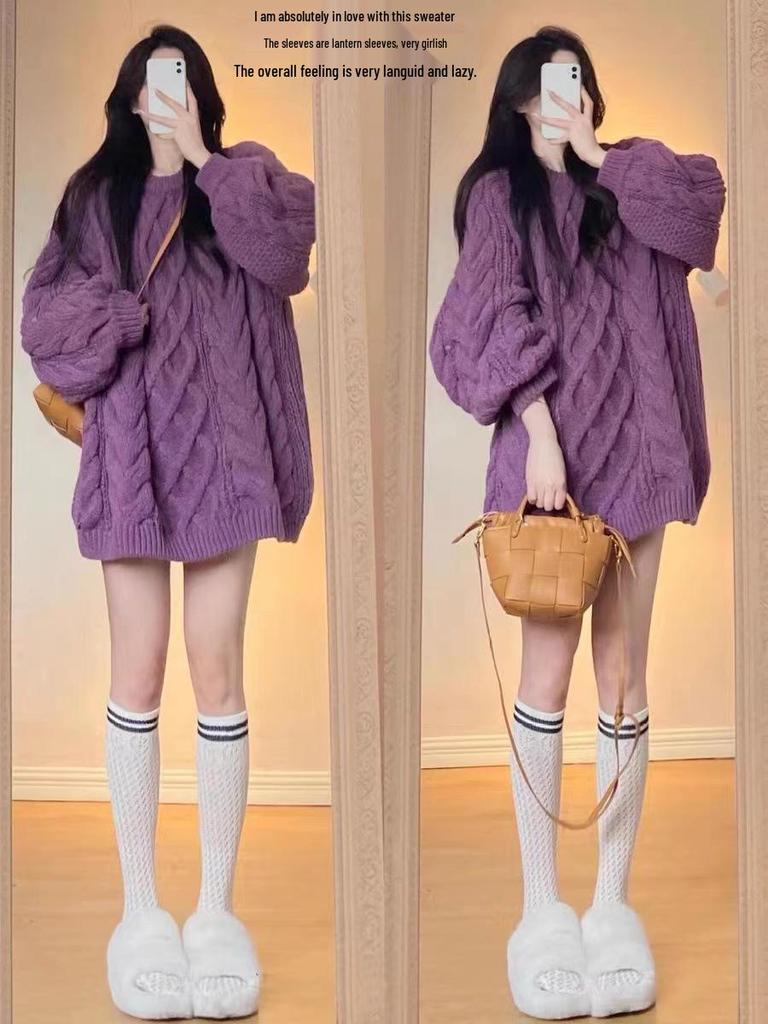 Женский свитер крупной вязки свободного кроя - Уютная одежда для осени/зимы