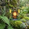 3D Wooden House Decoration Fairy Garden Decoration, Tree Hollow Cottage Door with High-Definition Pumpkin Flower Decor UV Printing, Waterproof Acrylic