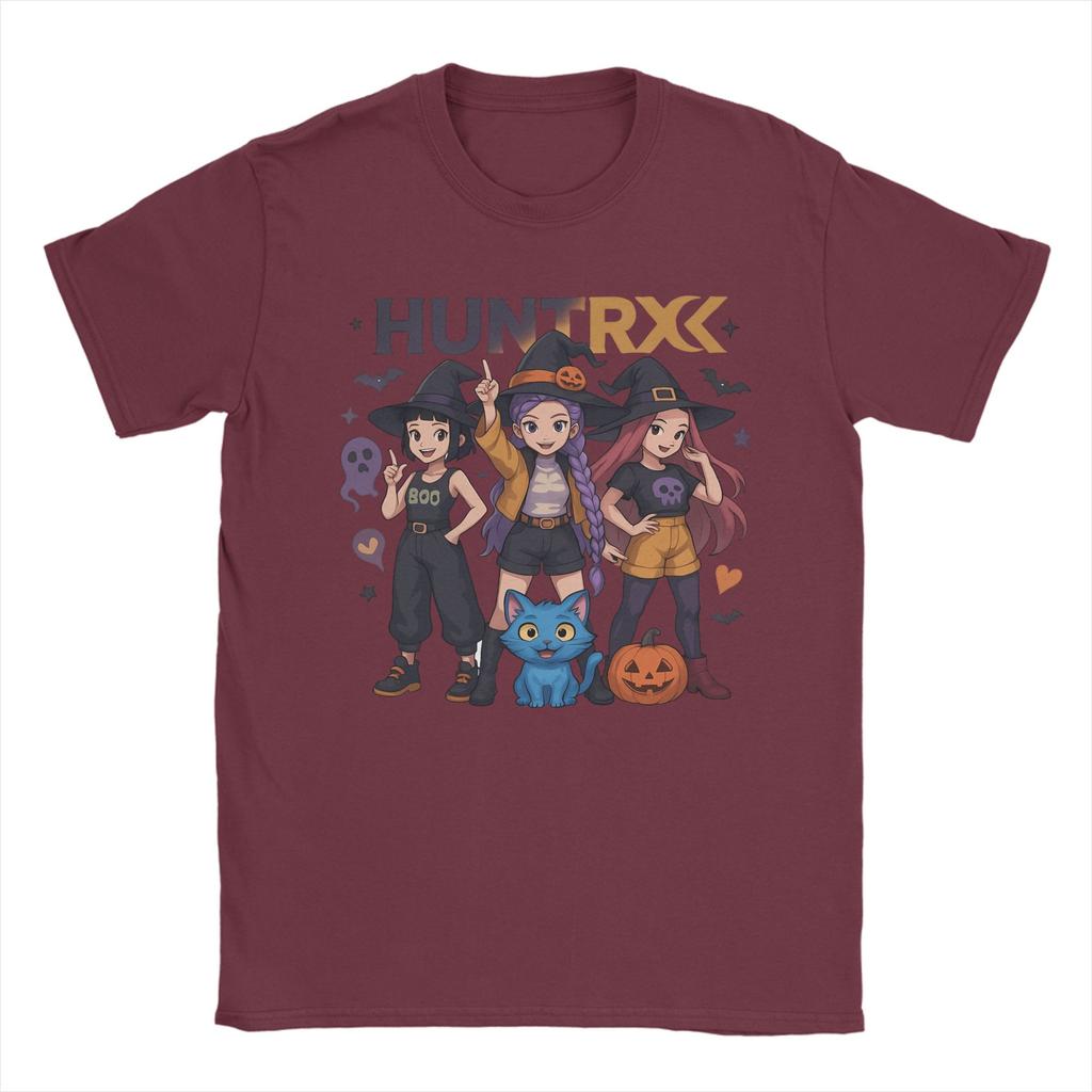Spooky Hunterx Halloween Kpop Demon Hunters Huntrix Girl And Tiger T Shirt for Men Cotton Humorous T-Shirt Round Neck Tee Shirt