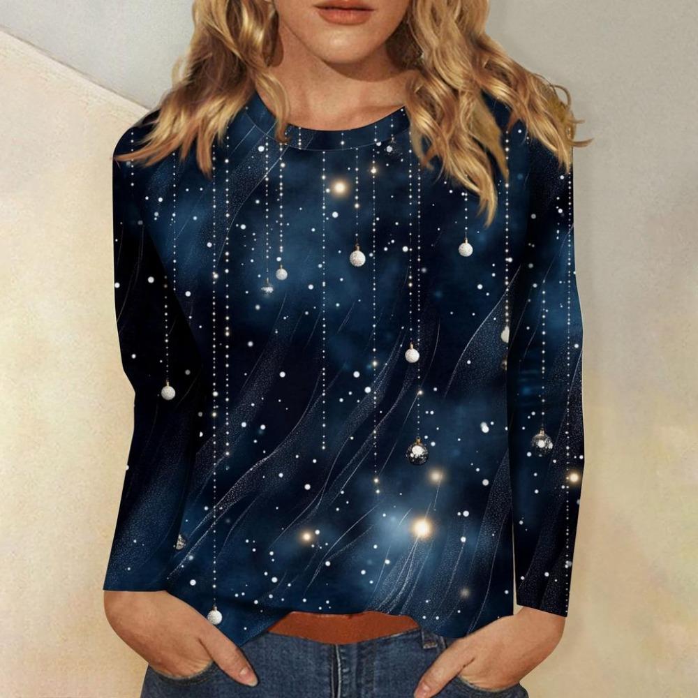 Christmas Women Sweatshirt Designer Round Neck Long Sleeve Loose Casual Christmas Snowman Fun Pattern Print Top