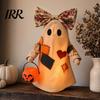Halloween Soft Light Decor Lighted Vintage Patchwork Ghost, Up Quilted Ghost Doll with Pumpkin Warm Amber Bucket Lantern, Rustic Farmhouse Cute Statue