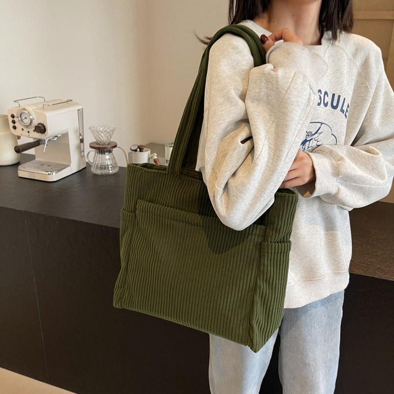 Большая вместительная сумка-тоут, однотонная женская вельветовая сумка через плечо, сумка через подмышку