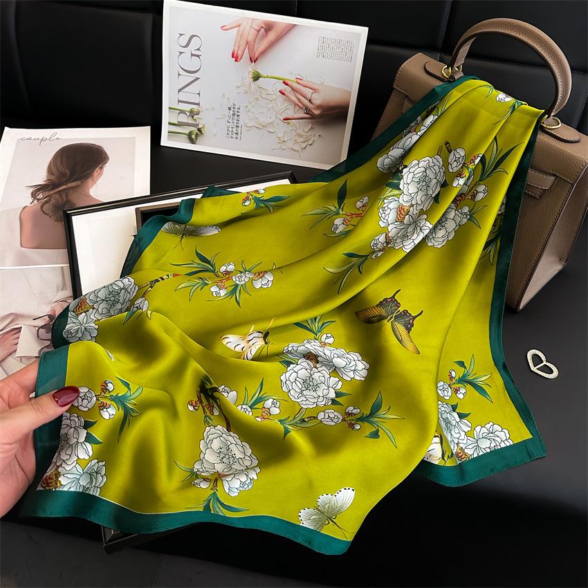 Geometric Color Matching Simulation Silk 70 Small Square Scarf Printed Silk Scarf Women'S Thin Scarf Sunscreen Headscarf