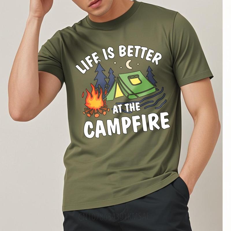 T Shirt Men Casual Round Neck Tee Brand Summer For Man tshirt Life Is Better At The Campfire Short Sleeve Soft Oneck Top Tees