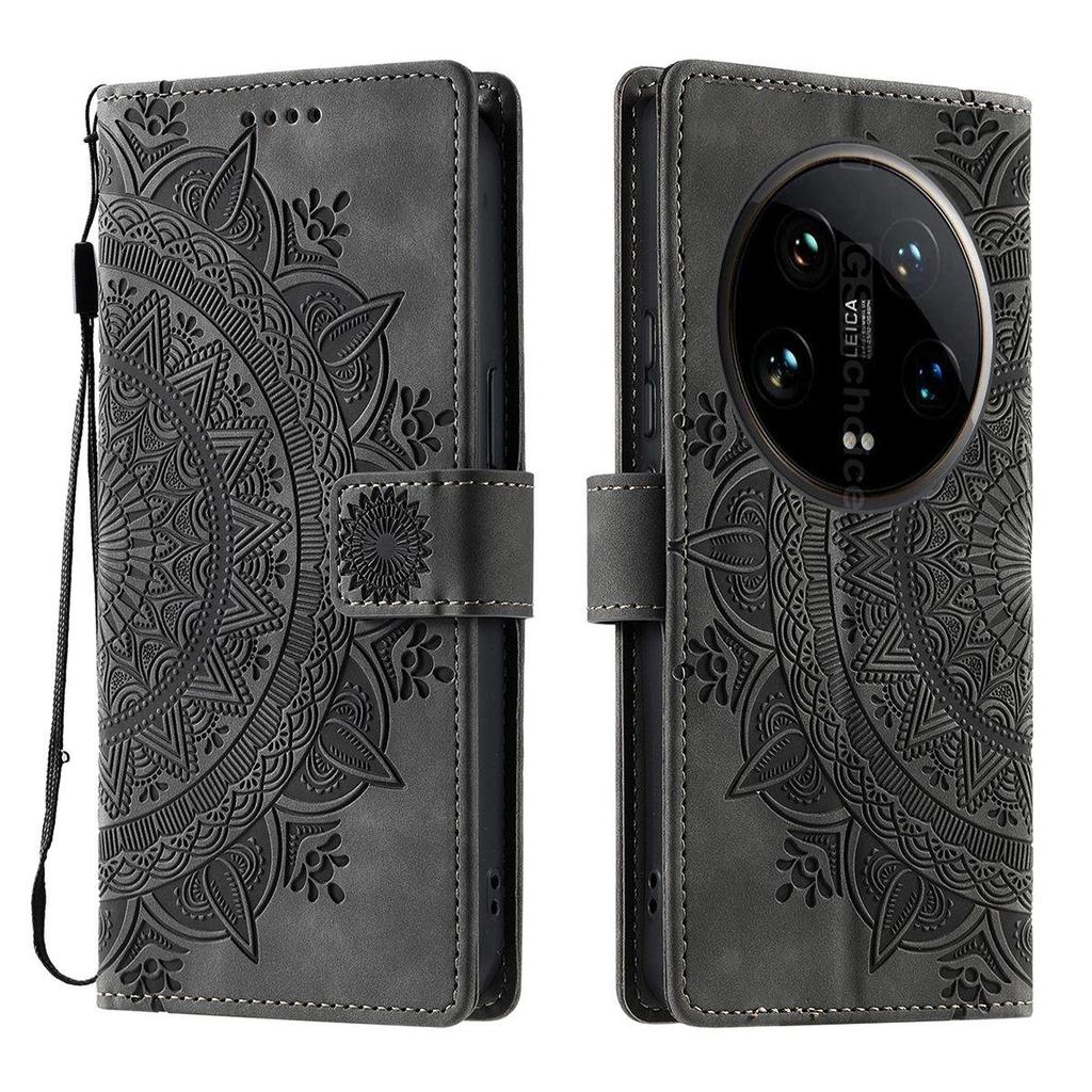 Чехол-книжка из PU-кожи с тиснением «Мандала» для Xiaomi 14 Ultra