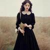 Элегантное французское бархатное платье в стиле Хепберн черного цвета для осени/зимы - Идеально для дней рождения и мероприятий