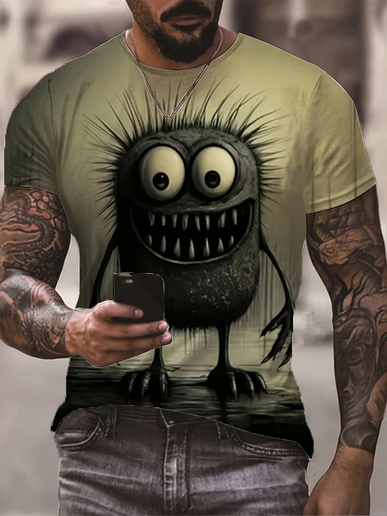 Мужская футболка с короткими рукавами и круглым вырезом с принтом 3D Monster Graphic, мужская летняя свободная футболка большого размера