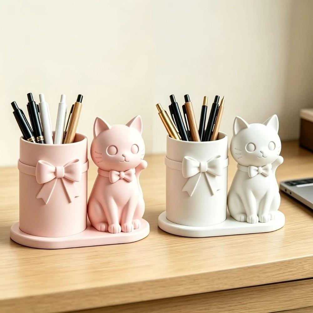 3D Printed Kitten-Shaped Pen Holder Plastic Makeup Brush Storage Organizer Office Desk Decor