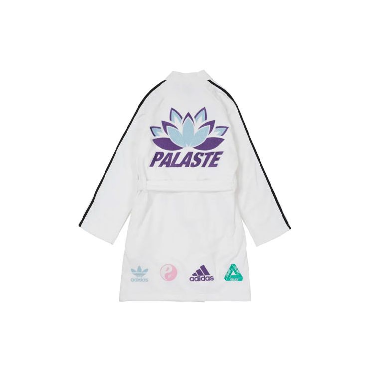 Palace X Adidas Originals Co-Branded Towel Robe With Striped Logo And Lotus Pattern Men Robe White H61826