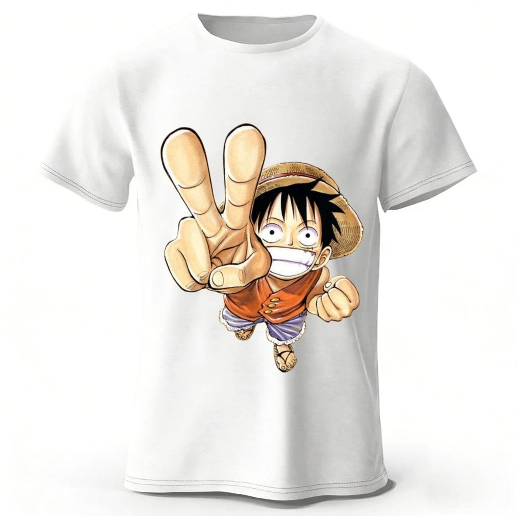 One Piece Луффи Лето Новый Чистый Хлопок Короткий Рукав Мужская и Женская Модная Уличная Одежда Большой Размер Свободная Спортивная Футболка
