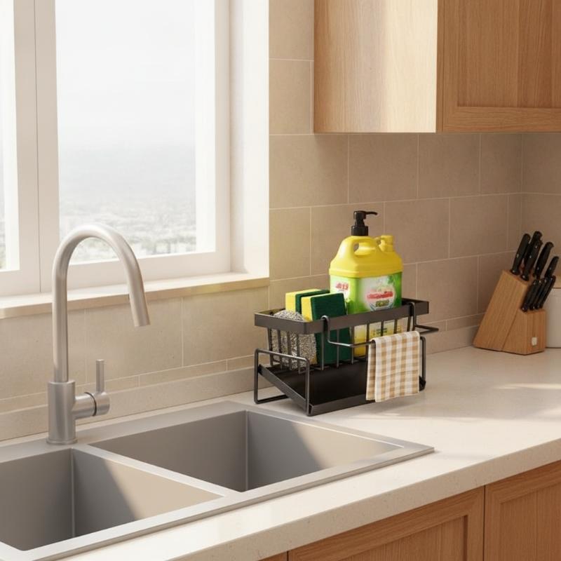 Kitchen Sink Storage Drying Rack Countertop Sponge Brush Holder Multifunctional Drain Organizer For Kitchen Counter Storage