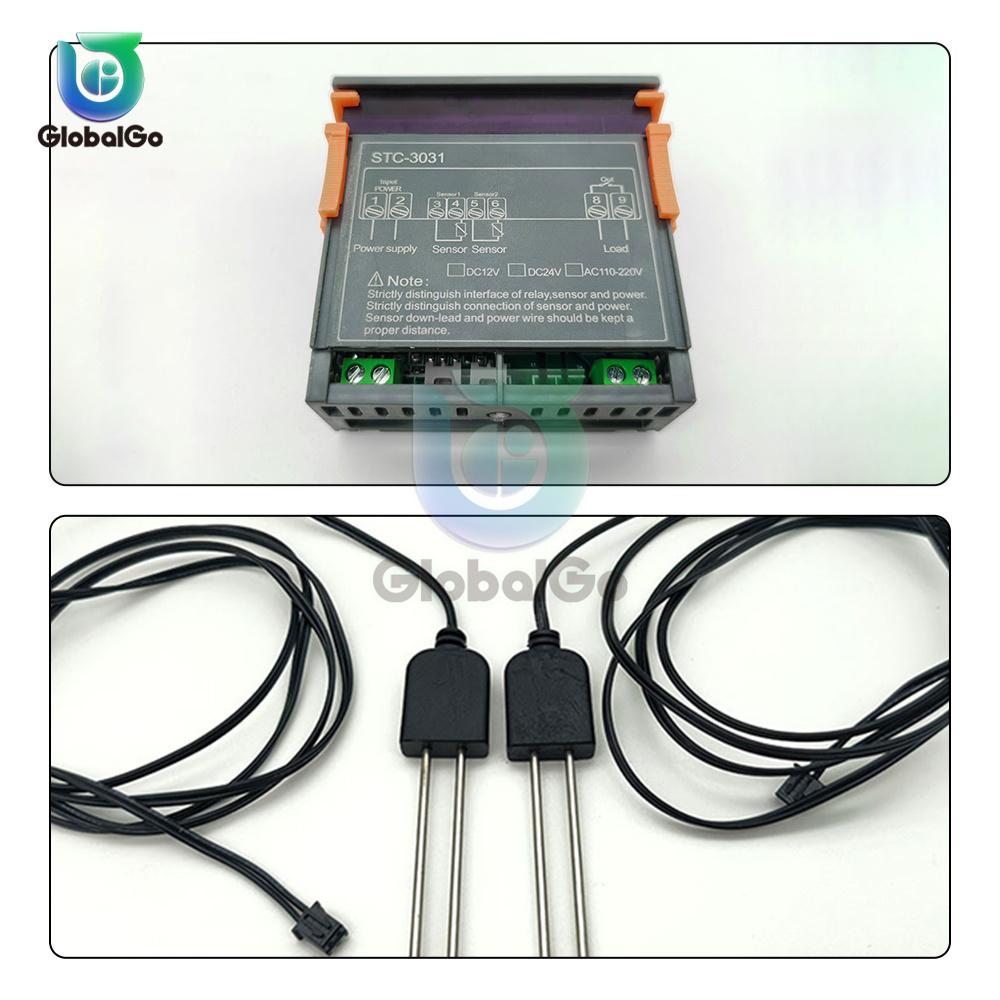 STC-3031 Светодиодный цифровой контроллер влажности Двойной датчик Контроллер влажности почвы Терморегулятор влажности для растений Сельское хозяйство
