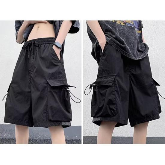 Мужские летние шорты-карго со средней посадкой и эластичной резинкой на талии, повседневные шорты с регулируемым шнурком и несколькими карманами, широкие пляжные шорты, уличная одежда