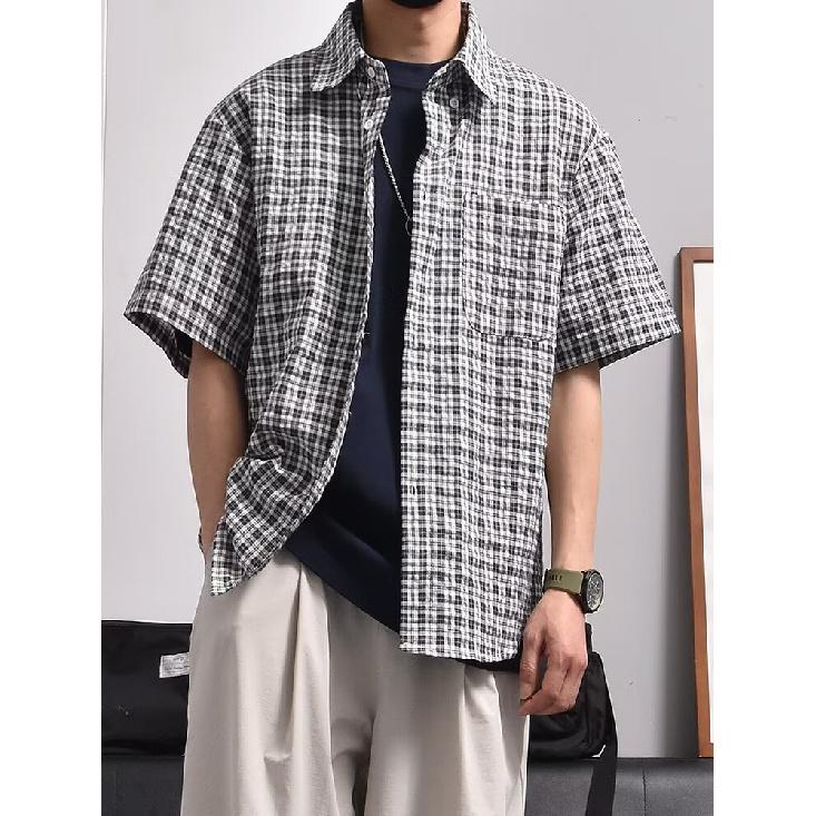 Летняя новая клетчатая рубашка мужская рубашка в стиле ретро с коротким рукавом в американском стиле японская рубашка куртка