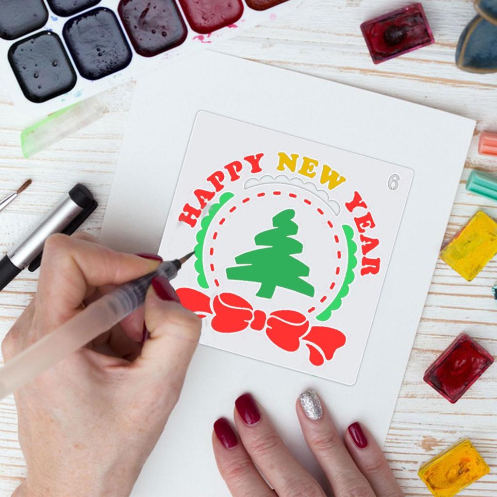 Лист трафарета Рождественский трафарет Шаблон трафарета для рисования Блокнот Альбом для скрапбукинга Набор из 16 шт. (Б 16шт.)