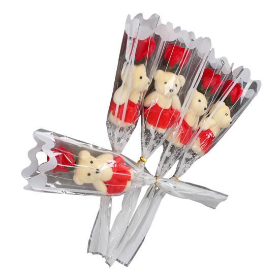 Букет из роз на День святого Валентина с мишкой Одиночная мыльная роза с плюшевым мишкой Искусственный букет роз Подарки на свадьбы, юбилеи