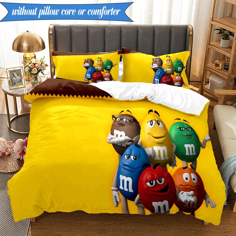 3PCS M Bean Printed Bedding Set For Bedroom dormitory, Includes 1 Duvet Cover & 2 Pillowcases for All Seasons Home Decor Fan gifts