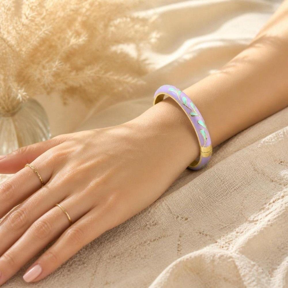 Flower Shaped Enamel Carved Bangle Colorful Chunky Bracelet Friendship Gift