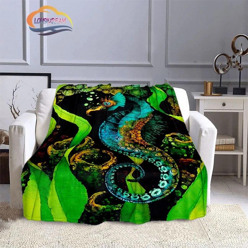 Marine Animal Sea Horse Blankets Super Soft Hippocampus Flannel Blanket Warm Lightweight Kids Bedding Sofa Chairs All Seasons