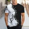 Retro Men'S T-Shirt 3d Music Notes Printed Men Clothing Daily Casual Short Sleeve Street Designer Tees Top