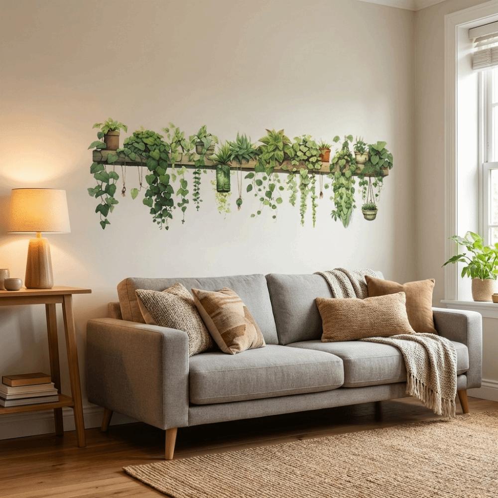 PVC Plant Branch Wall Decoration Hanging Basket Wall Decals Fresh Wallpaper  Background Wall