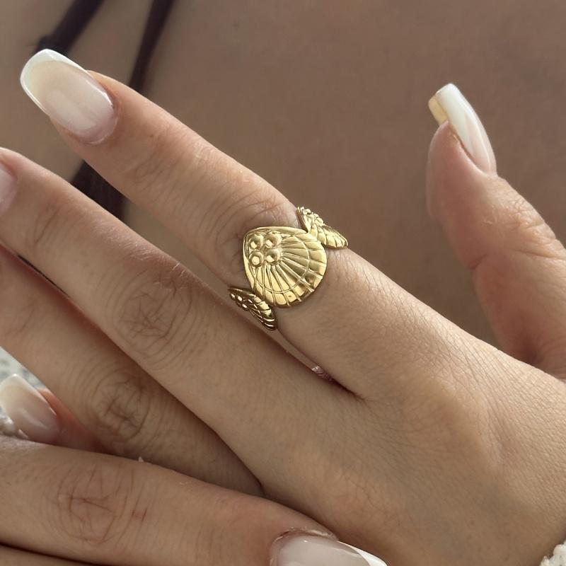 European and American Fashion Shell Starfish Open Rings For Women Gold Color Stainless Steel Adjustable Ring Party Jewelry Gift