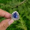 Sterling Silver Pear Natural Lapis Lazuli Bezel Solitaire Daughter Ring Jewelry