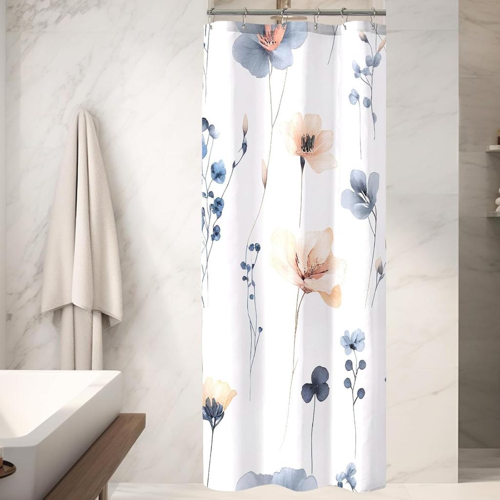 Gray Beige Floral Shower Curtain, Watercolor Floral Bathroom Shower Curtain, Modern Simple Waterproof Fabric Bathroom Decor