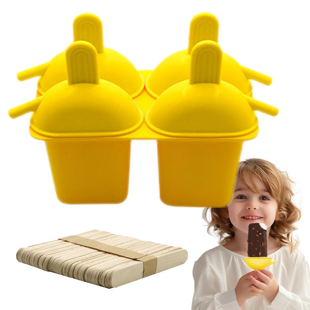 Silicone Popsicle Molds 4 Grids Food Grade Reusable Ice Pop Maker Silicone 50 Sticks Easy Release Homemade Icecream Maker For