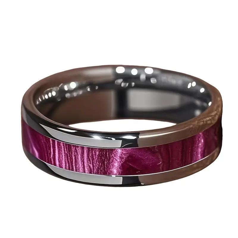 6MM Fashion Purple Starlit Sky Stainless Steel Rings High Quality Men Wedding Band Unique Jewelry Gift Men's Ring Wholesale
