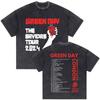 Washed Vintage Punk Band Green Day  World Tour T Shirts Men Retro Gothic Rock Tshirt Male Cotton Casual Oversized Tshirts