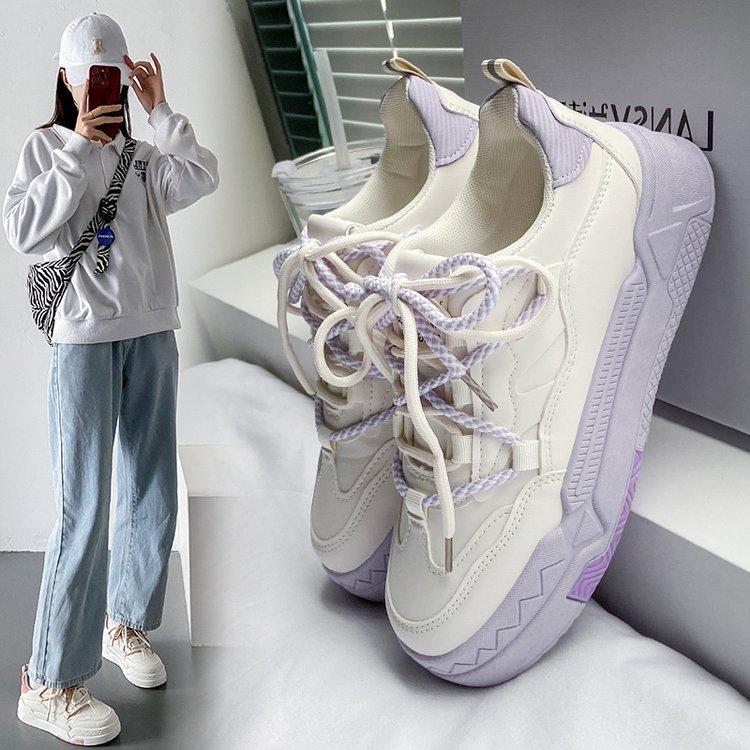 Women's Sneakers Spring New Platform Lavender Purple Women's Shoes Color Matching Lace-up Fashion Casual Exercise White Shoes