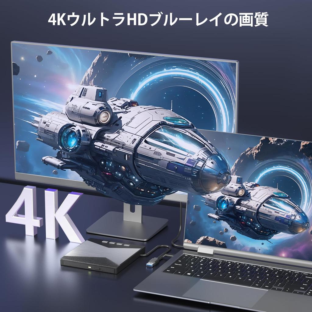 [2025 Innovative Version] External Blu-ray Drive, 4K UHD Playback Compatible, Blu-ray Player, BDDVDCD Player, PlaybackReadWrite Support, High-Speed