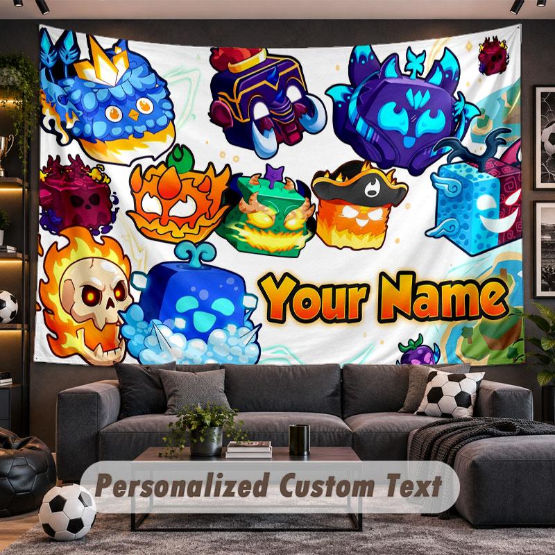 Wall Hanging Tapestry Custom NameBlox Fruits Pattern Personalized Printed Fabric Wall Decor