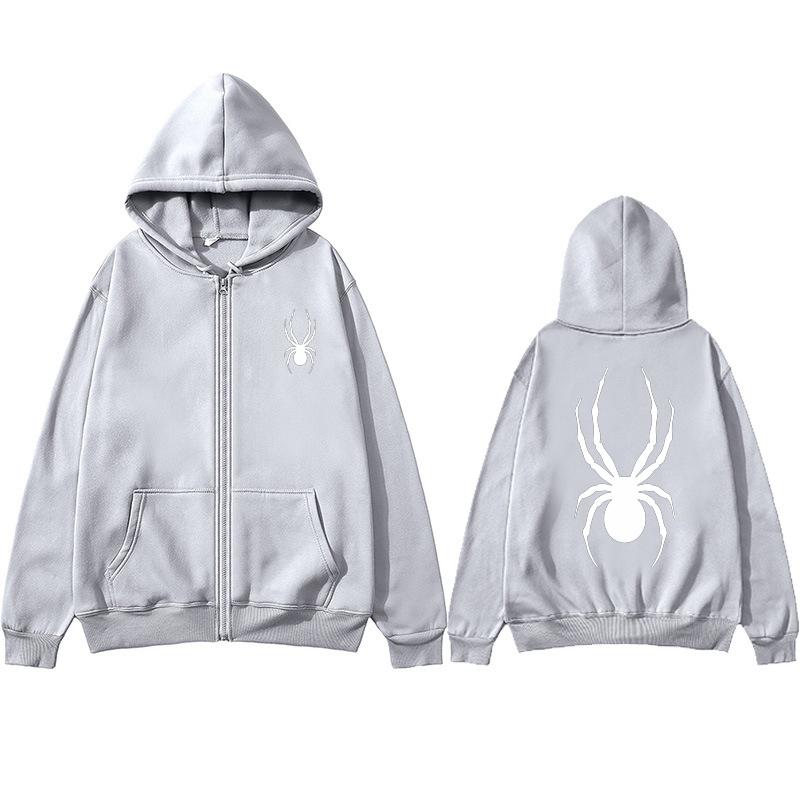 Белый паук, женская толстовка на молнии с карманом и длинным рукавом, большой размер, белый паук с принтом, женская толстовка, осень-зима, свободные толстовки на молнии, стили букв с капюшоном