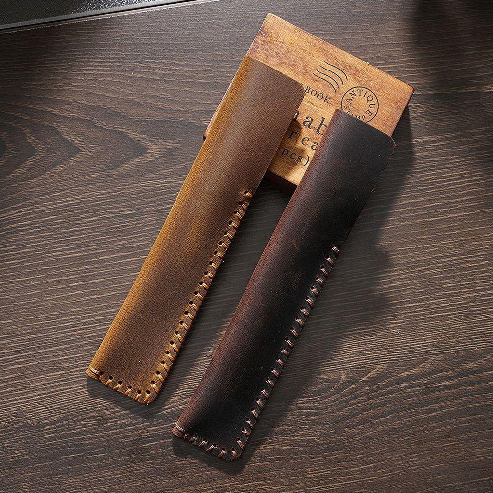 Handmade Cowhide Pencil Case Pencil Holder Pen Sleeve Pouch Retro Leather Pen Bag Crafts