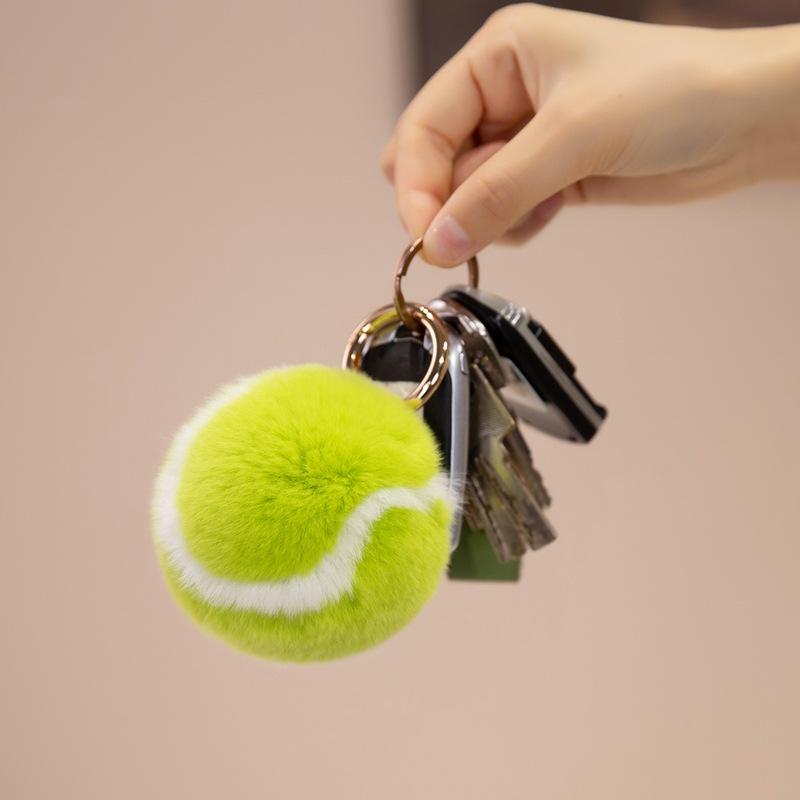 Real Rex Rabbit Fur Small Tennis Ball Car Keychain Fur Pendant Ins Internet Celebrity Bag Cute Plush Pendant Gift less