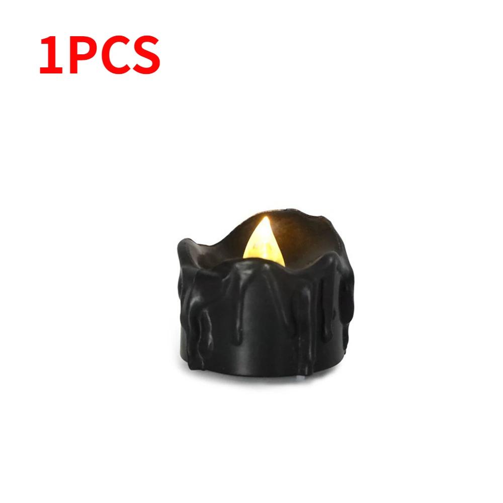 12/1PCS LED Electronic Candles Black Flameless Battery Operated Candle Lamps Halloween Xmas Wedding Party Decoration Lighting